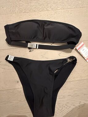 Black Bandeau Bikini Set with Silver Accent